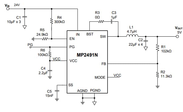 Application Circuit Diagram - Monolithic Power Systems (MPS) MP2491N Synchronous Step-Down Converters